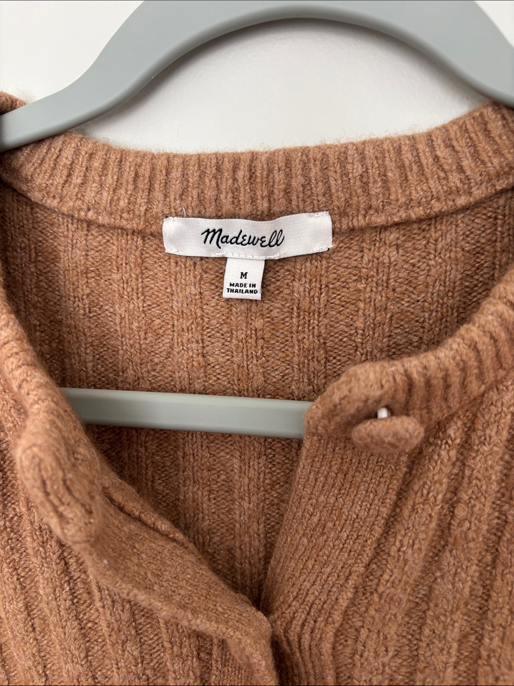 Madewell Short Sleeve Ribbed Cardigan - Caramel Brown Size Medium - Picture 2 of 4